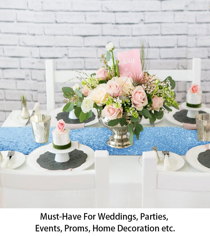 ShiDianYi Baby Blue Sequin Table Runner - 12''x72'' Decorative Dining Table Runner for Baby Shower - Image 4